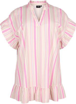 Zizzifashion Striped cotton tunic, Eggnog Multi Stripe, Packshot image number 0