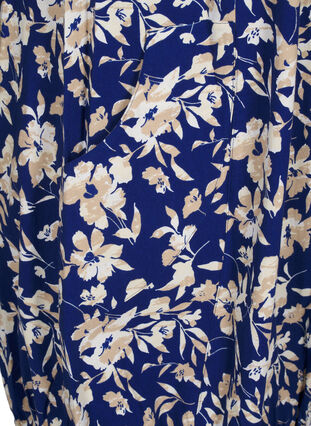 Zizzifashion Short-sleeved cotton dress with floral print, Blue W. Beige Flower, Packshot image number 3