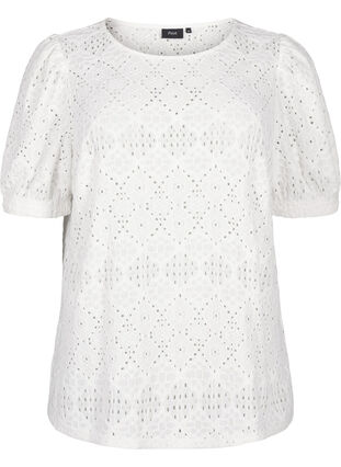 Zizzifashion Short-sleeved blouse with lace pattern, Bright White, Packshot image number 0