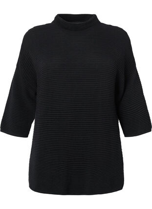 Zizzifashion Structured knit blouse with high neck, Black, Packshot image number 0