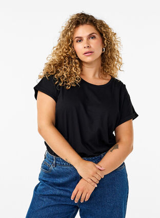 Zizzifashion Short sleeved cotton blend t-shirt, Black, Model image number 0
