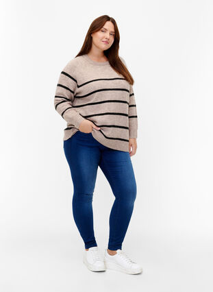 Zizzifashion Knitted blouse with stripes, Simply Taupe Mel., Model image number 2