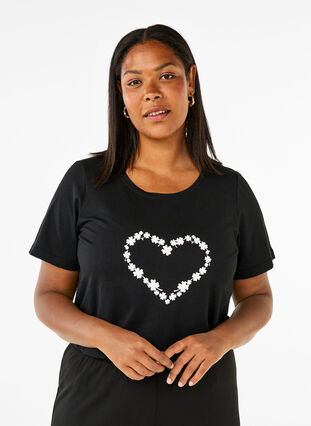 Zizzifashion FLASH - T-shirt with motif, Black Flower Heart , Model image number 0