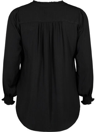 Smocked blouse with a v-neckline, Black, Packshot image number 1