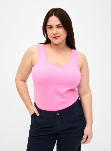 Zizzifashion Solid color basic top in cotton, Rosebloom, Model image number 0