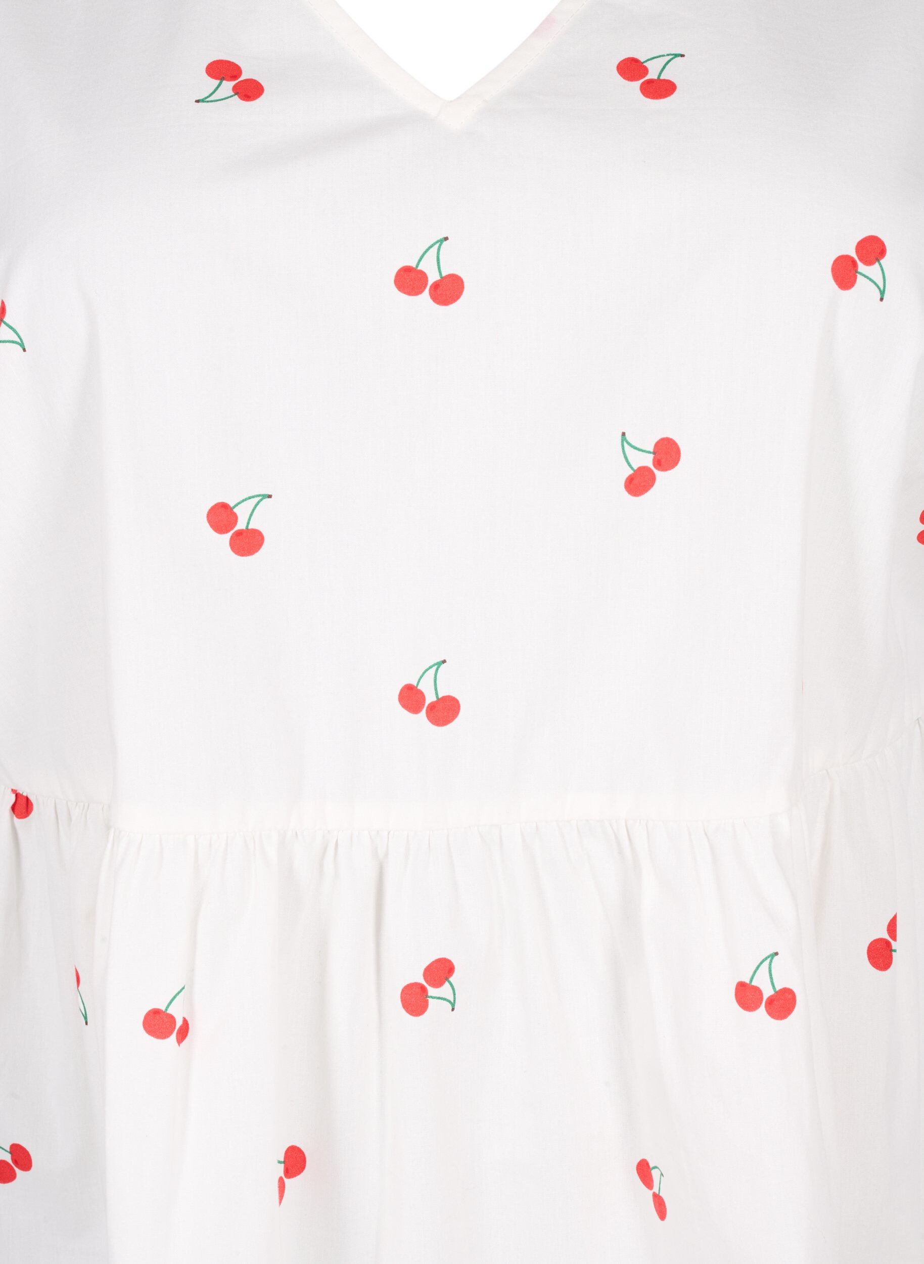Dress with cherry print and a-shape - White - Sz. 42-64 - Zizzifashion