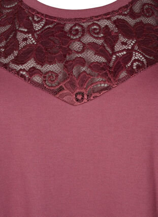 Zizzifashion Short sweat dress with lace detail, Rose Brown, Packshot image number 2