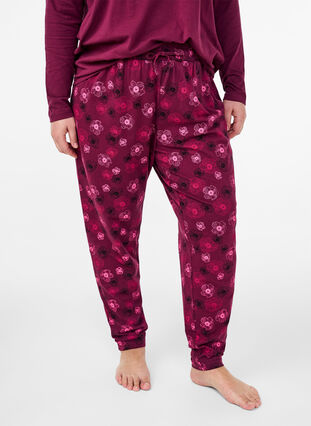 Zizzifashion Cotton pyjamas pants with print, Fig Flower AOP, Model image number 2