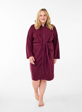 Zizzifashion Morning robe with zipper and hood, Fig, Model image number 2