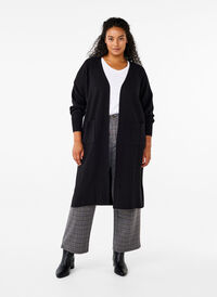 Long knitted cardigan with pockets, Black, Model