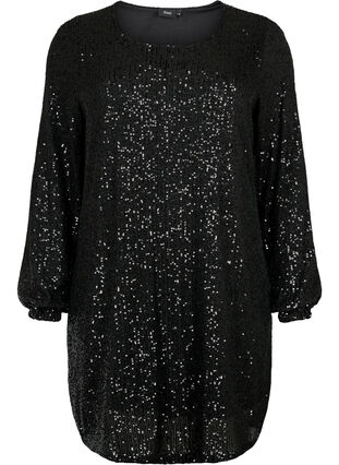 Zizzifashion Short sequin dress with long sleeves, Black, Packshot image number 0