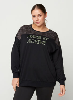 Cotton sweatshirt tunic with lace details - Black - Sz. 42-60