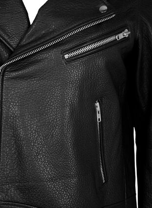 Zizzifashion Leather biker jacket with pockets, Black, Packshot image number 2