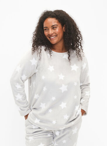 Zizzifashion Long-sleeved blouse with stars, Grey Star, Model image number 0