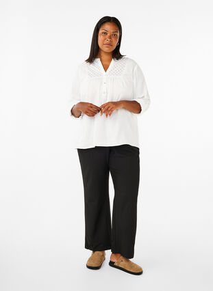 Zizzifashion Cotton blouse with broderie anglaise and 3/4 sleeves, Bright White, Model image number 2