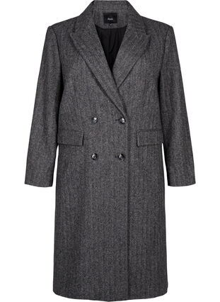 Zizzifashion Long wool coat with herringbone pattern, Dark Grey Melange, Packshot image number 0