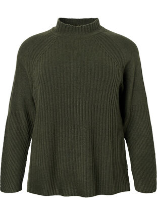 Zizzifashion Turtleneck sweater with ribbed texture, Forest Night Mel., Packshot image number 0