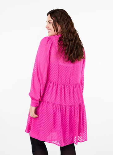 Zizzifashion Textured short dress with a ruffle collar, Magenta, Model image number 1