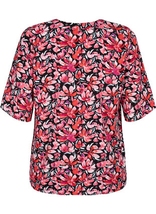 Zizzifashion V-neck blouse with floral print, Black Flower AOP, Packshot image number 1