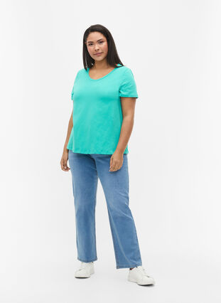 Zizzifashion Solid-coloured basic cotton T-shirt, Aqua Green, Model image number 2