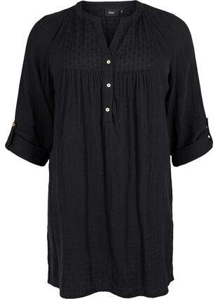 Zizzifashion Tunic in cotton with embroidery anglaise, Black, Packshot image number 0