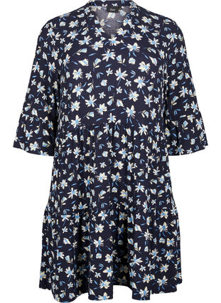 Zizzifashion Short A-line dress with floral print, Night Sky AOP, Packshot image number 0