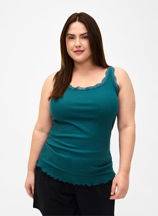 Zizzifashion Top with lace trim, Deep Teal, Model image number 0