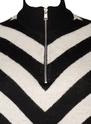 Zizzifashion High neck knitted sweater with zipper, Black Birch Stripe, Packshot image number 2