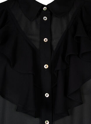 Zizzifashion Short sleeve shirt blouse with ruffles, Black, Packshot image number 2