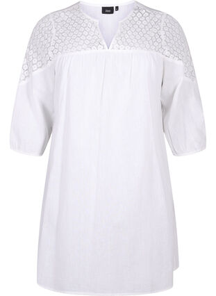 Zizzifashion Dress in a cotton blend with linen and crochet detail, Bright White, Packshot image number 0