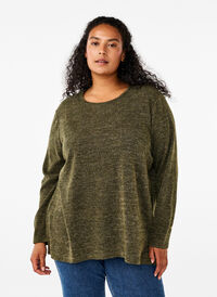 Melange blouse with round neck and long sleeves, Winter Moss, Model