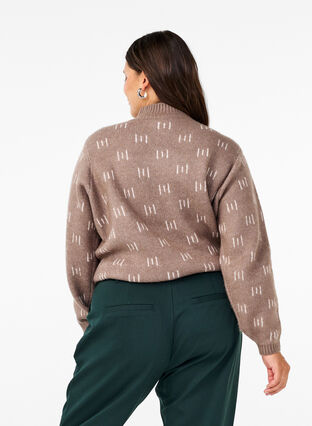 Zizzifashion Knitted blouse with pattern and high neck, Walnut Mel. Comb, Model image number 1