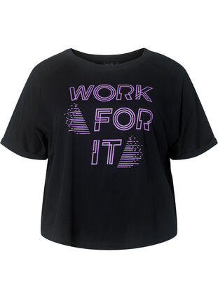 Zizzifashion Cotton training t-shirt with print, Black w. Work For It, Packshot image number 0