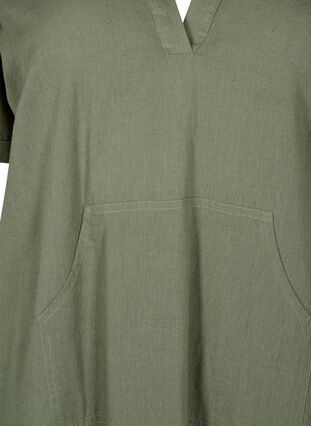 Zizzifashion Cotton blend hooded dress with linen, Deep Lichen Green, Packshot image number 2