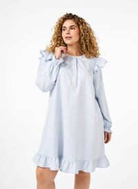 Jacquard dress with long sleeves and ruffle detail, Ancient Water, Model