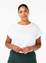 Short sleeved cotton blend t-shirt, Bright White, Model