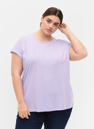 Zizzifashion Short sleeved cotton blend t-shirt, Lavender, Model image number 0