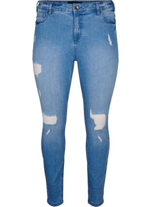Zizzifashion Amy jeans with super slim fit and ripped details, Blue denim, Packshot image number 0