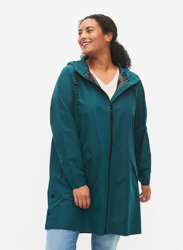 Zizzifashion Raincoat with pockets and hood, Deep Teal, Model image number 0