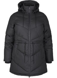 Water-repellent puffer jacket with hood, Black, Packshot