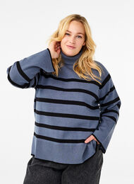 Striped knitted jumper with a roll neck, B.Sea w.BlackStripes, Model