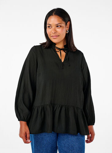 Zizzifashion Viscose blouse with peplum, Black, Model image number 0