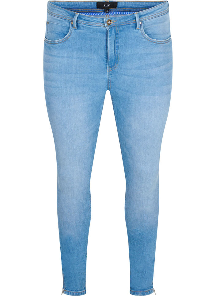 Super slim Amy jeans with zip - Light Blue - Sz. 42-60 - Zizzifashion