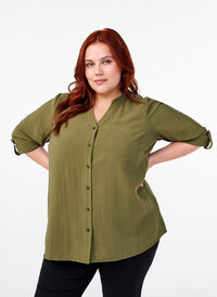 Viscose shirt blouse with 3/4 sleeves, Winter Moss, Model