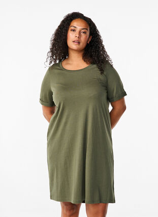 Zizzifashion Cotton t-shirt dress, Thyme, Model image number 0