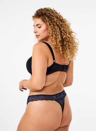 Zizzifashion G-string with contrast-coloured lace, Black w Blue , Model image number 1