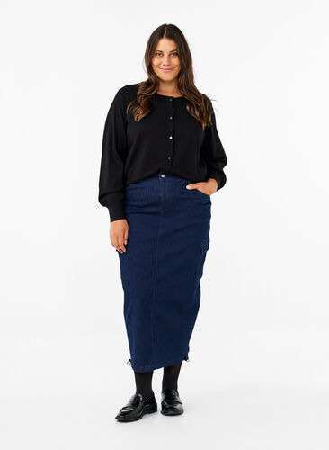 Zizzifashion Denim maxi skirt, Dark Blue Denim, Model image number 0