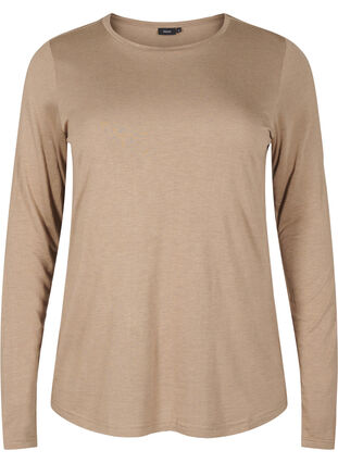 Zizzifashion Long-sleeved blouse in wool and viscose, Fossil , Packshot image number 0