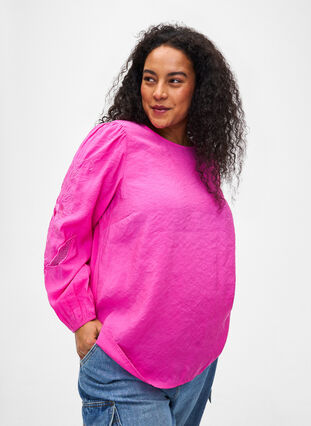 Zizzifashion Blouse with TENCEL™ Modal with embroidery details, Phlox Pink, Model image number 0