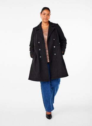 Zizzifashion A-line wool coat with pockets, Black, Model image number 3